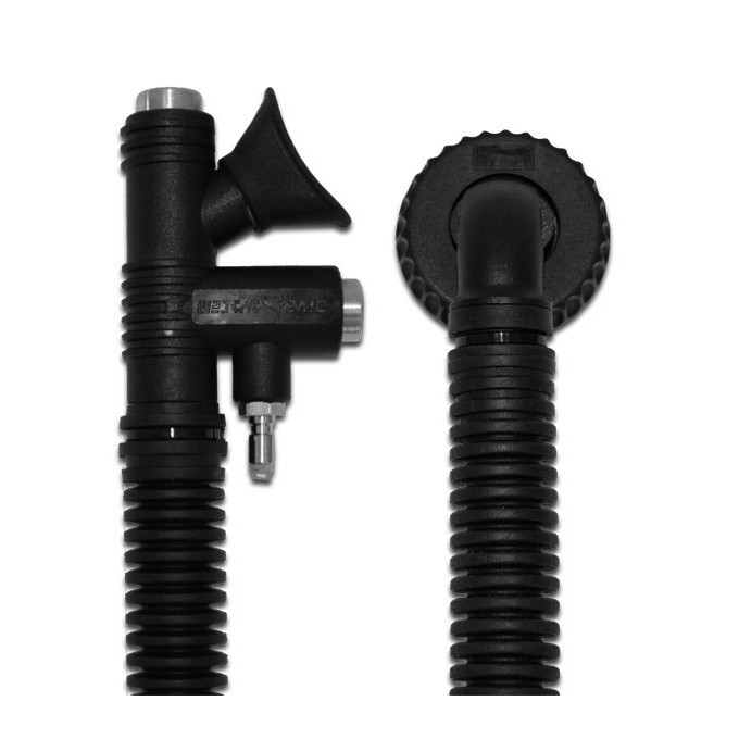 Inflator Dive System L600 – kompletny zestaw z rurą karbowaną 600 mm, widok inflatora z rurą i kolankiem