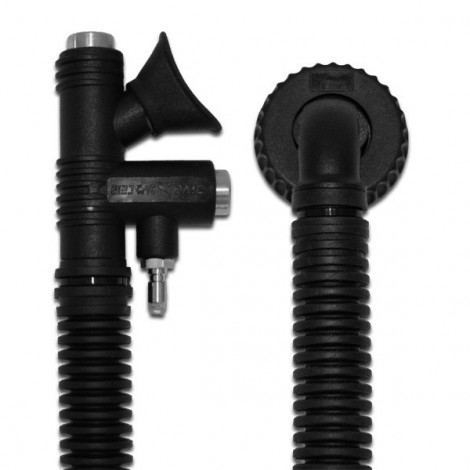 Inflator Dive System L600 – kompletny zestaw z rurą karbowaną 600 mm, widok inflatora z rurą i kolankiem