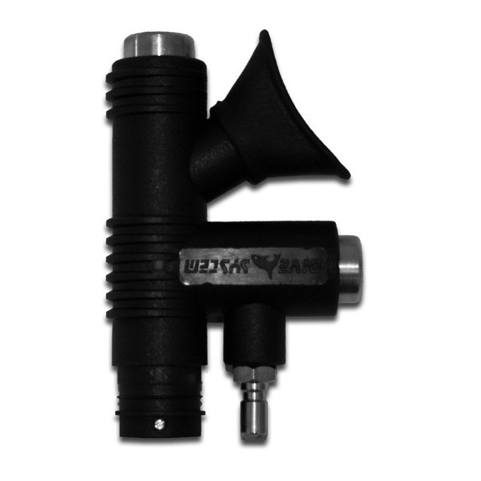Inflator Dive System – metaliczny inflator ustny/power, widok inflatora z przyłączem LP