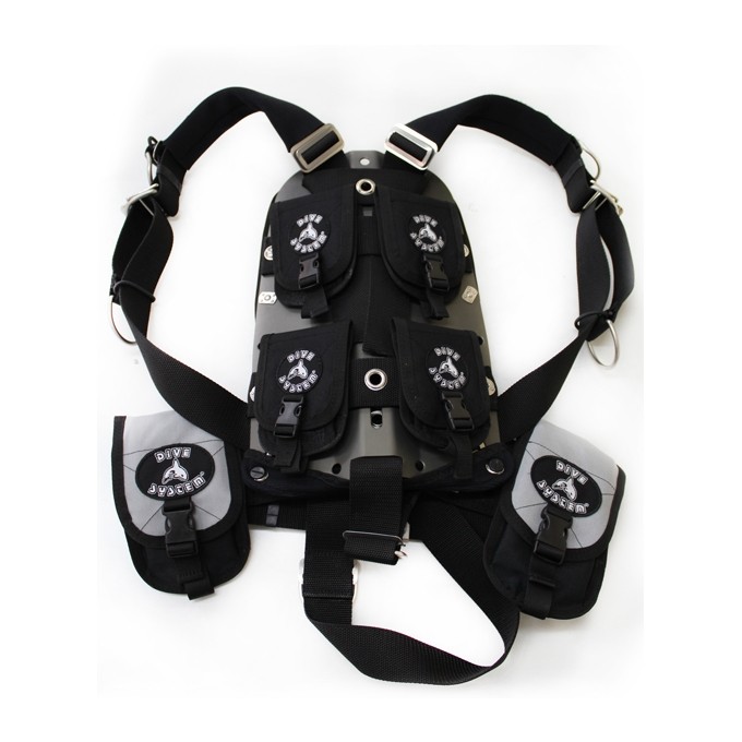 System trymujący Dive System do płyty tylnej, zestaw czterech kieszeni balastowych z paskami i śrubami