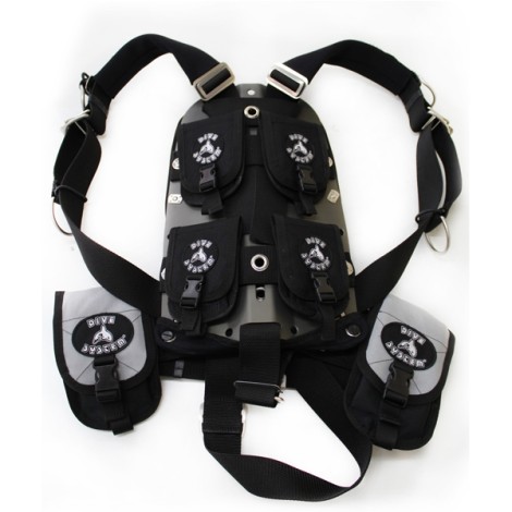 System trymujący Dive System do płyty tylnej, zestaw czterech kieszeni balastowych z paskami i śrubami