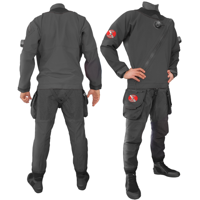 Suchy skafander Dive System Solo Adventurer wykonany z trilaminatu Rip-Stop, widok ogólny