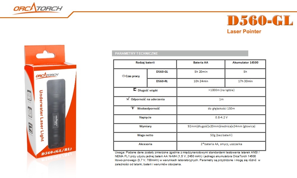 OrcaTorch D560-RL – zestaw akcesoriów