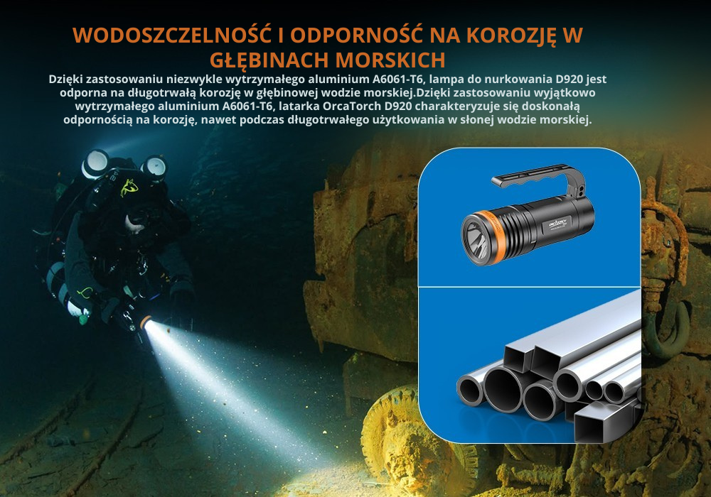 OrcaTorch D920 – zastosowanie jaskiniowe / techniczne